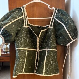 Green Puff Sleeve Women's Top